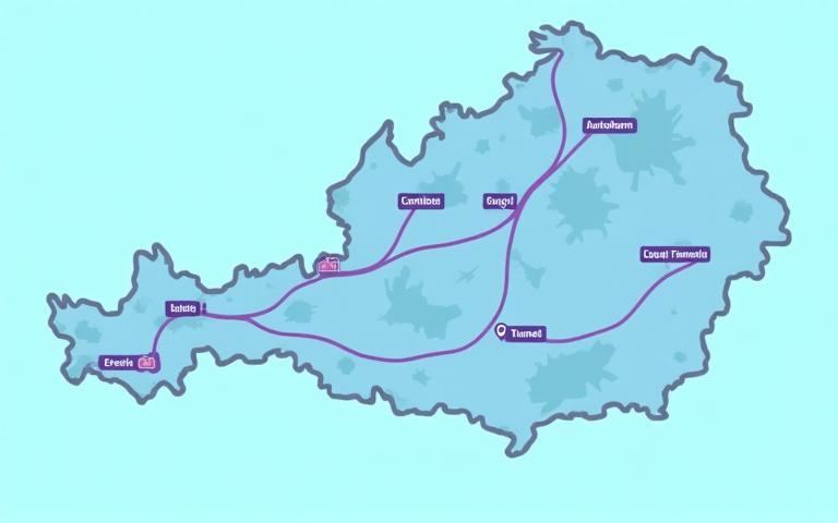Stylized map of Austria highlighting major Autobahn routes and tunnels
